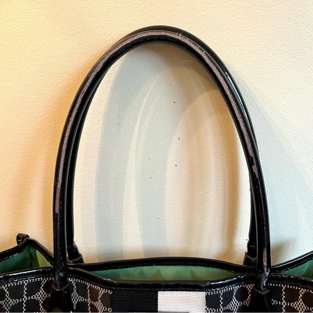 Kate Spade Classic Noel Daisy Shopper Tote Bag Jacquard Black Cream Patent Trim
